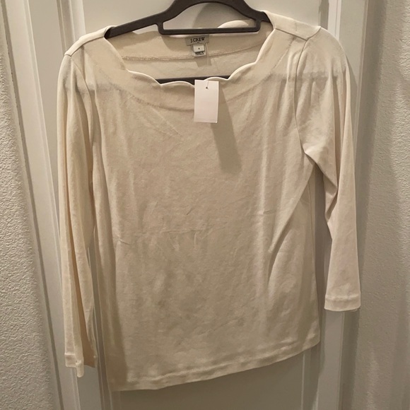 J. Crew Factory Tops - JCrew factory scalloped neck 3/4 sleeve shirt NWT size small
